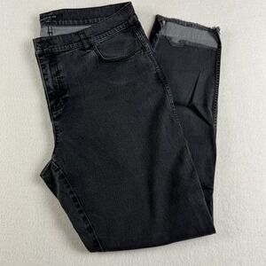 Lafayette‎ 148 Women's 8 Black Stretch Denim Slim Straight Leg Jeans Raw Hem